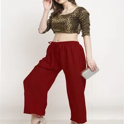 style access Women Flared Maroon Viscose Rayon Trousers image 5