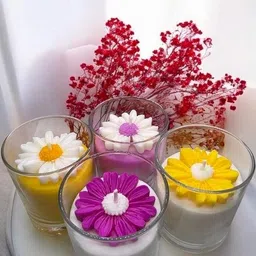 homelore Scented glass with daisy flower candle (Multicolour, Pack of 1) Candle-picture-35