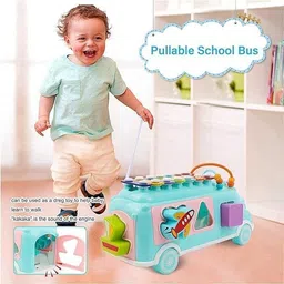 pulsbery Musical Activity Piano Toy Bus for Kids,Xylophone,Shape Sorter,(MULTICOLOR) image 4