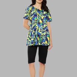 Muhuratam Womens Green-Black Colour Leaf Print Nylon Plus Size Swim Suit Printed Women Swim-dress Green Swimsuit-picture-15