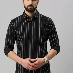 rodeiz Men Slim Fit Striped Spread Collar Casual Shirt-picture-40