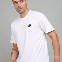 adidas Men Solid Round Neck Polyester White T-Shirt image 3
