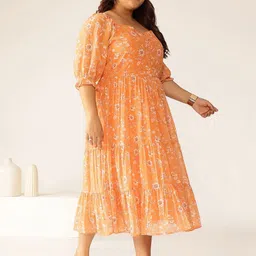 janasya Women Tiered Orange Midi/Calf Length Dress image 4