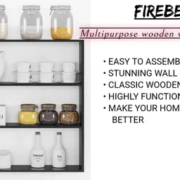 firebees Containers Kitchen Rack Wooden Wall Mounted Racks for Kitchen Storage Boxes (Number of Shelves- 3) ) Wood image 3