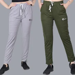 antrue Pack of 2 Women Solid Grey, Olive Track Pants-picture-16
