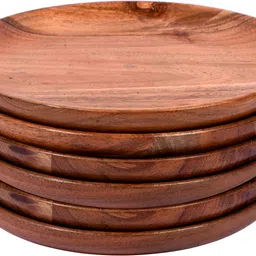 zunaldo Handcrafted Wooden Plate 7 Inch (Set of 6) Dinner Plate image 1