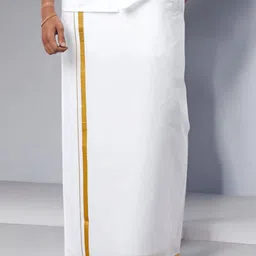 TUNI MANI Gold Jari Border Pocket Vesti Solid Men Dhoti-picture-24