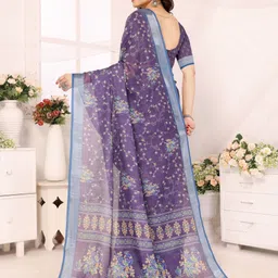 soor panchi Floral Print Bollywood Cotton Linen Saree image 5