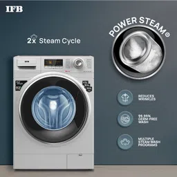 ifb 9 kg 2X Power Dual Steam, Hard Water Wash, Active Color Protection Fully Automatic Front Load with In-built Heater Silver image 2