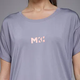mkh Women Graphic Print Crew Neck Polyester Purple T-Shirt image 4
