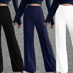 parona Women Regular Fit Black, Blue, White Polyester Trousers-picture-20