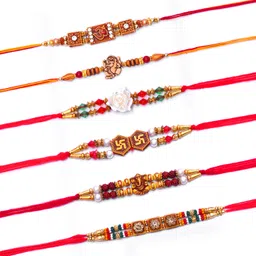 murli textiles Bhaiya Bhabhi Bhaiya Rakhi multi pack (5 Rakhi) Mauli Thread Rakhi Set-picture-15