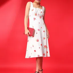 Women Fit and Flare White Below Knee Dress-image-0