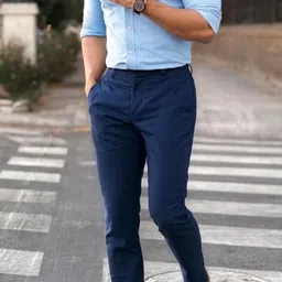 axolotl Men Regular Fit Blue Polycotton Trousers image 1