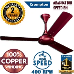 crompton SUREBREEZE 400 RPM HS Plus Super Hi - Speed 100% COPPER MOTOR LONGER LIFE 41 with 24 Months Warranty Energy Saving 1200 mm Ceiling Fan-picture-10