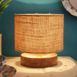 new era Classic Wooden Night Lamp with Jute Shade (Natural & Beige) image 1