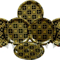 globenox Pack of 6 Melamin Heavy Melamine Plate Dinner Set Pack of 6 Golden Pattern Design Dinner Set-picture-13