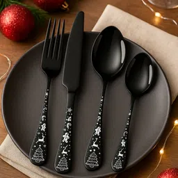 sapient 24 Pcs Premium Black Spoon Fork Knife Dinner Set for Daily Festive Use rust-free Stainless Steel Cutlery Set image 4