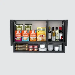 specialitypanels Aluminium Black Profile 3 Grey Tinted Glass handless shutter with Space Organizer in Slate Grey Finish image 5