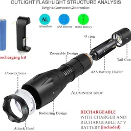 docoss 5 Modes Portable Bright Waterproof Zoomable Long Range Focus Flashlight emergency Led lights -A2 Torch image 5