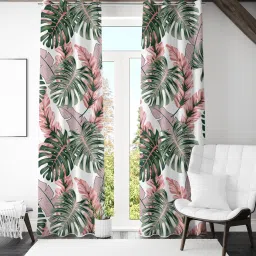 the purple tree White Floral Satin 7 Ft Blackout Eyelet Door Curtains (Set of 2) image 1