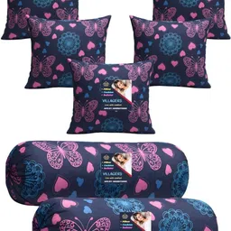 villagers Microfibre Bolster Pack of 7 Geometric 5 Cushion & 2 Bolster Set - Butterfly Print-picture-20