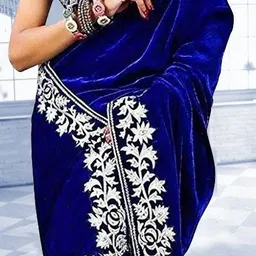 anugrah textile Embroidered Banarasi Net, Velvet Saree image 4