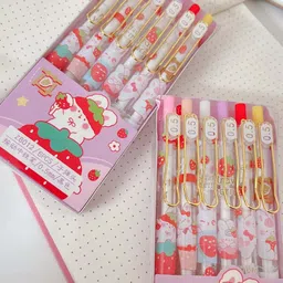 triple paper Hello Rabbit Cute Cartoon Comic Style Black Gel Pen(Set of 06) Gel Pen-picture-10