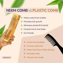 eltihr Pack Of 7 Kacchi Neem Comb, Wooden Comb Hair Growth, Hairfall, Dandruff Control image 3