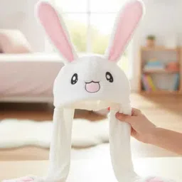 grabello rabbit cap with fur inside moving ears bunny cap with lights for kids cute Ear Muff-picture-47
