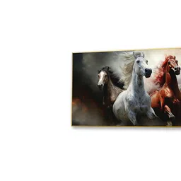 nestroots Gold Canvas Framed Majestic Horses in Dramatic Flight Wall Painting(24X48 Inch) image 5