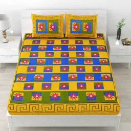 uniqchoice Yellow Abstract 120 TC Cotton Queen Sized Bedsheet with 2 Pillow Cover-picture-28