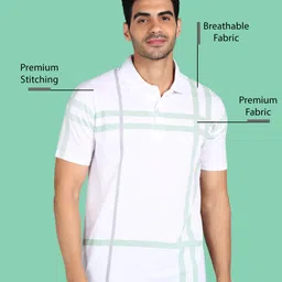 3bros Men Striped, Typography Polo Neck Cotton Blend (180 gsm) White T-Shirt image 4