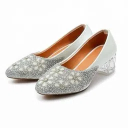kixway Women Embellished Party Wear Transparent Block Heel Bellies Bellies For Women-picture-23