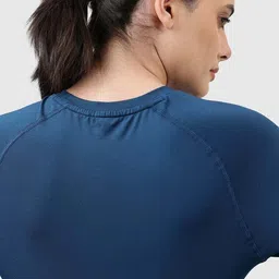 fuaark Women Solid Crew Neck Polyester Blue T-Shirt image 5