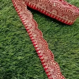 dornick Red Lace Border with Golden Zari Work – Decorative for Sarees, Dresses lace Lace Reel image 2