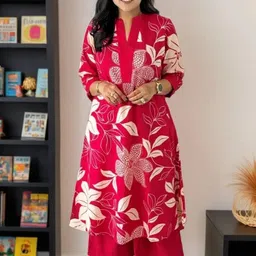 ajwaprints Women Viscose Rayon Kurti Palazzo Set image 1