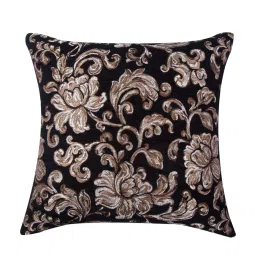 Black Floral Polyester 16 x 16 Inches Cushion Covers (Set of 5) by Cazimo image 3