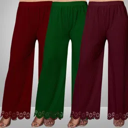 kiran impex Pack of 3 Women Straight Fit Multicolor Lycra Blend Trousers image 1