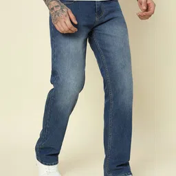 denim look Men Loose Fit Mid Rise Dark Blue Jeans image 5