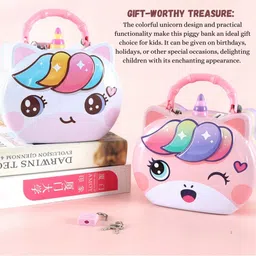 mallexo Cartoon Unicorn Piggy Bank for Kids with Padlock & Key Money Saver ATM for Girl image 4