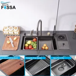 fossa 37"x18"x10" Waterfall Sink with Dustbin , Integrated Mode Faucet FS-WFND Vessel Sink image 4