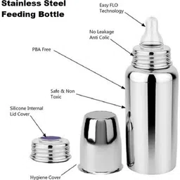 amalya Baby Feeding Bottle With Silicone Nipple - 200 ml (Silver) - 200 ml image 2