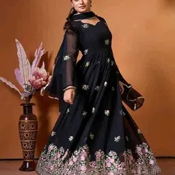 snizvi Embroidered Georgette Stitched Anarkali Gown-picture-12