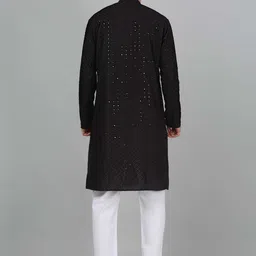 KRAFT INDIA Mandarin Collar Ethnic Motifs Embroidered Regular Sequinned Kurta with Pyjamas image 3