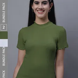 FBAR Pack of 2 Ribbed High Neck Fitted Cotton Tops-picture-41