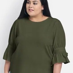 wild U Plus Size Olive Green Georgette Regular Top image 1