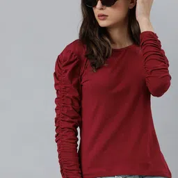 Roadster Women Red Puff Sleeve Regular Top-picture-16
