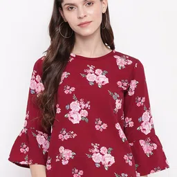 Mayra Maroon & Pink Floral Regular Top-image-53