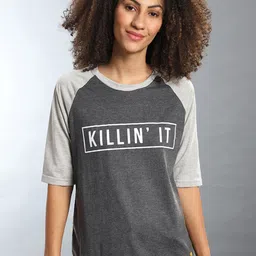 Campus Sutra Grey Printed Raglan Sleeve Top-picture-11